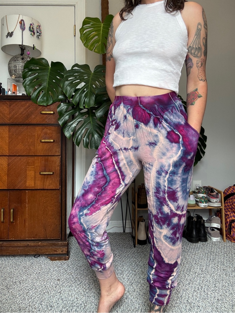 Katya Moon Dyes purple harem jogger